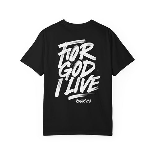 Back View Of For God I live Christian T-shirt Black Christian Fatih Based Apparel By Divinely Good 