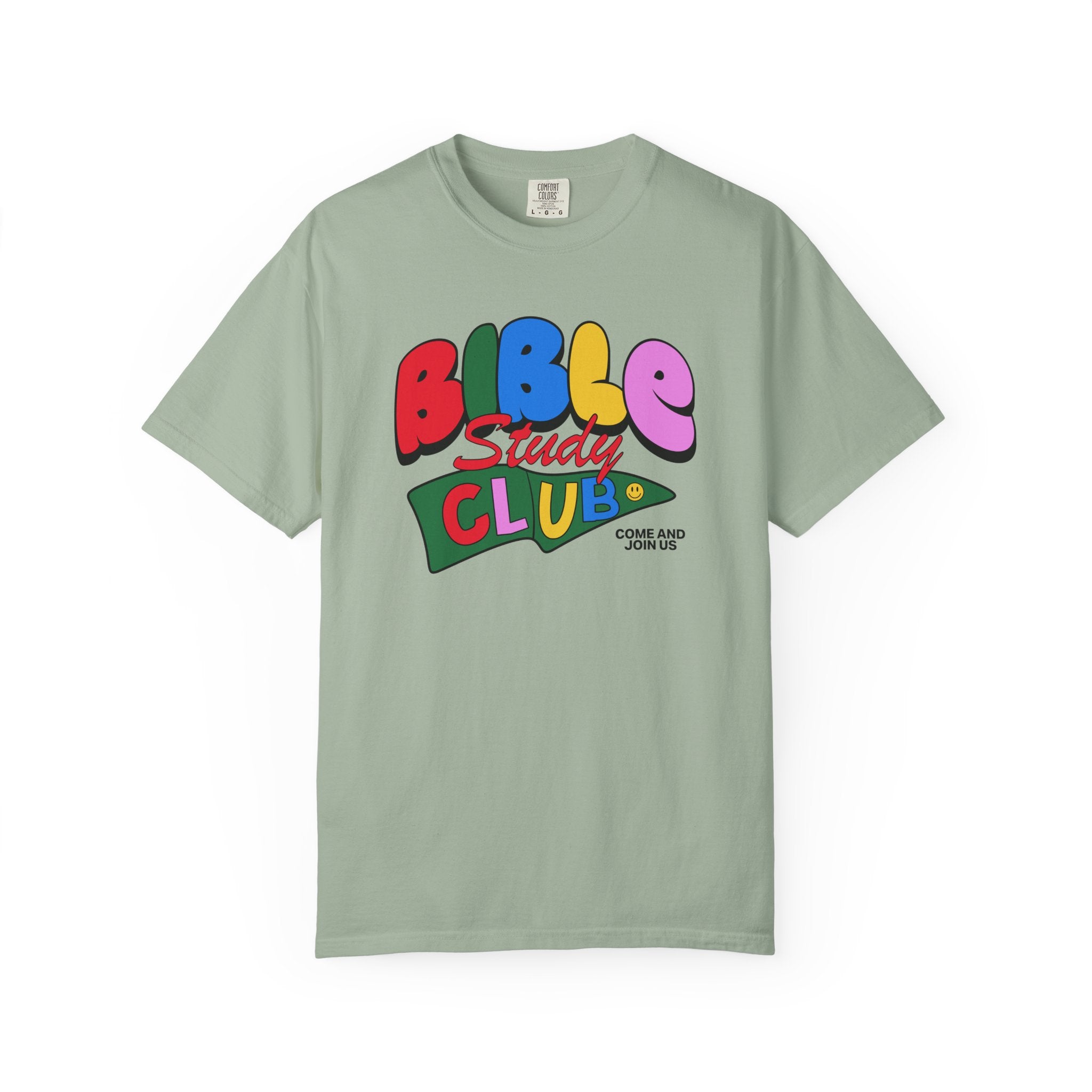 Bible Study Club Bay T-shirt Front View Divinely Good Christian Faith Based Apparel 