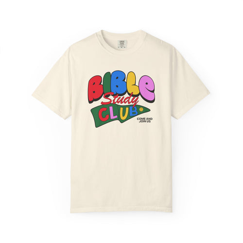Bible Study Club Ivory T-shirt Front View Divinely Good Christian Faith Based Apparel 