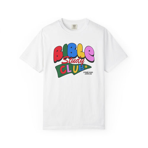 Bible Study Club White T-shirt Front View Divinely Good Christian Faith Based Apparel 