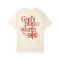 Christian faith-based Ivory color t-shirt with God's Plan Is Worth The Wait print, available at Divinely Good  inspirational apparel for men and women.