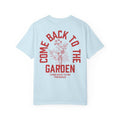Come Back To The Garden Unisex Chambray T-shirt Back View Divinely Good Christian Faith Based Apparel 