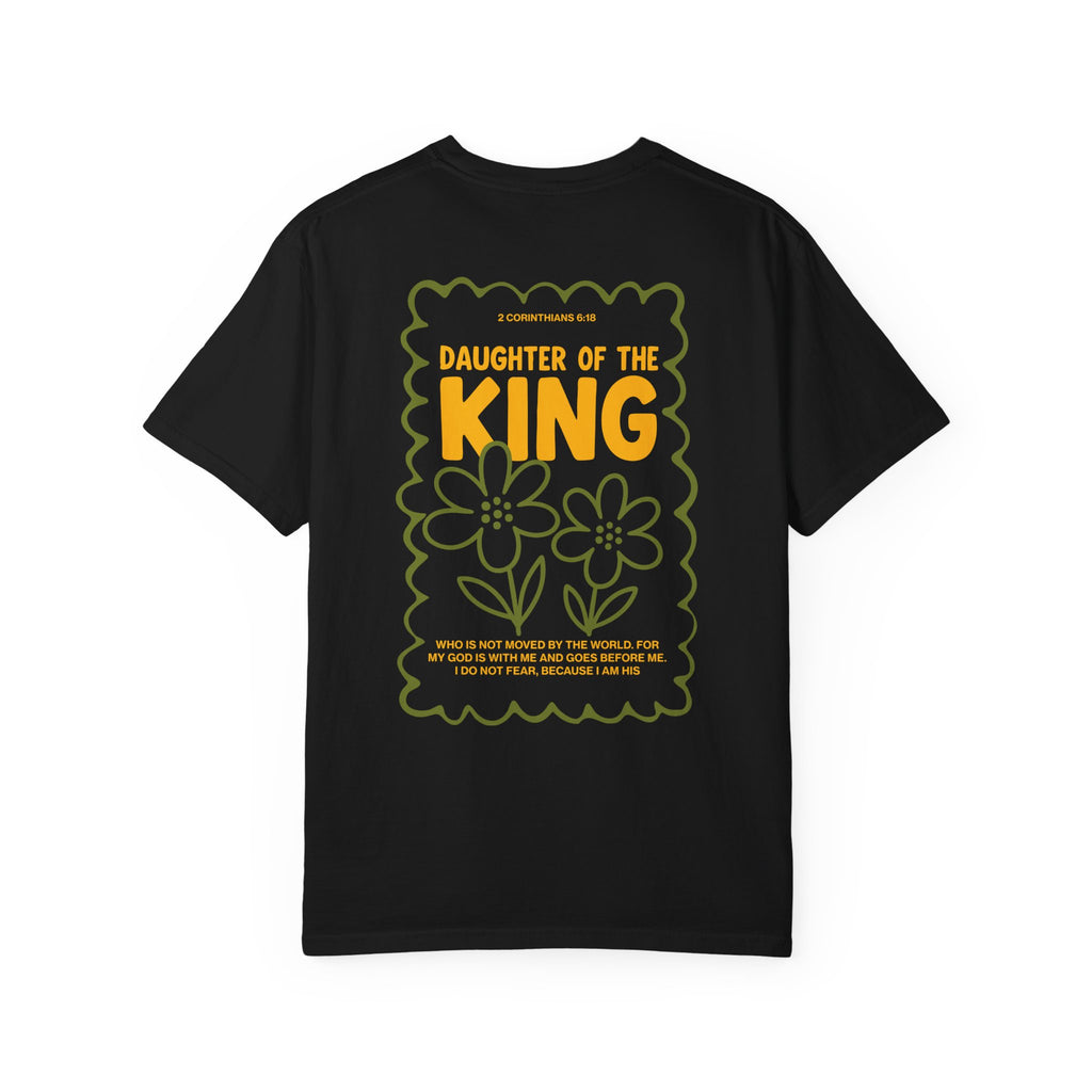 Daughter of the King Christian t-shirt for women Black Color faith-based apparel from Divinely Good 
