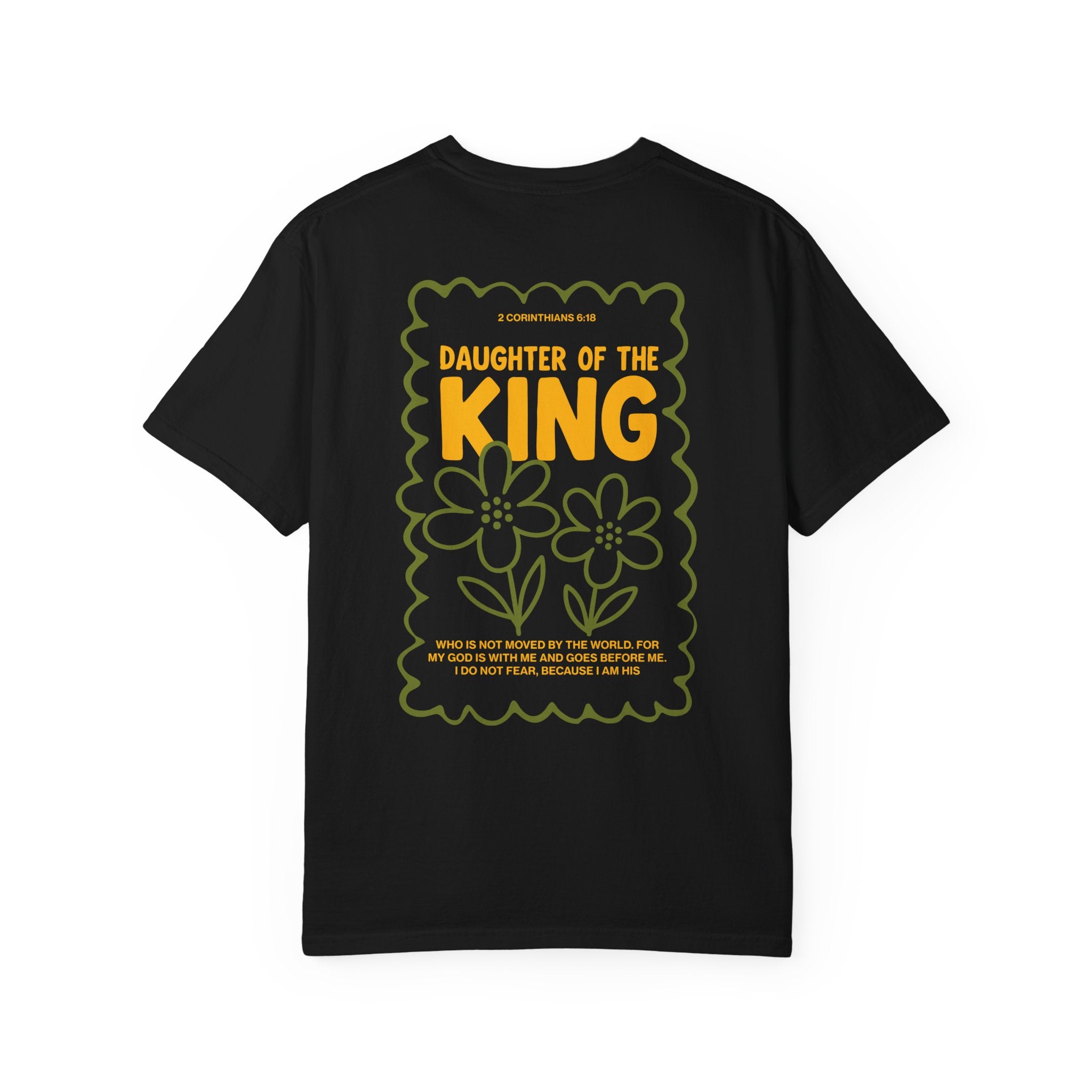 Daughter of the King Christian t-shirt for women Black Color faith-based apparel from Divinely Good 
