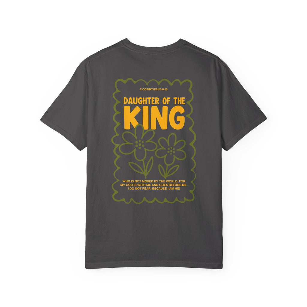 Daughter of the King Christian t-shirt for women Graphite Color faith-based apparel from Divinely Good 
