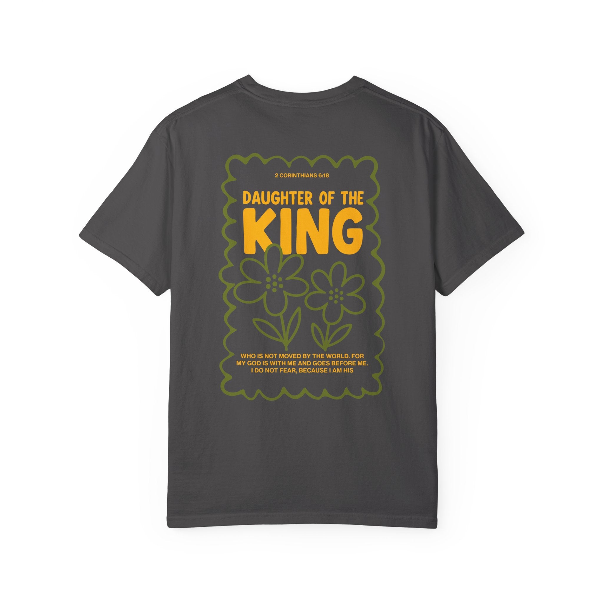 Daughter of the King Christian t-shirt for women Graphite Color faith-based apparel from Divinely Good 
