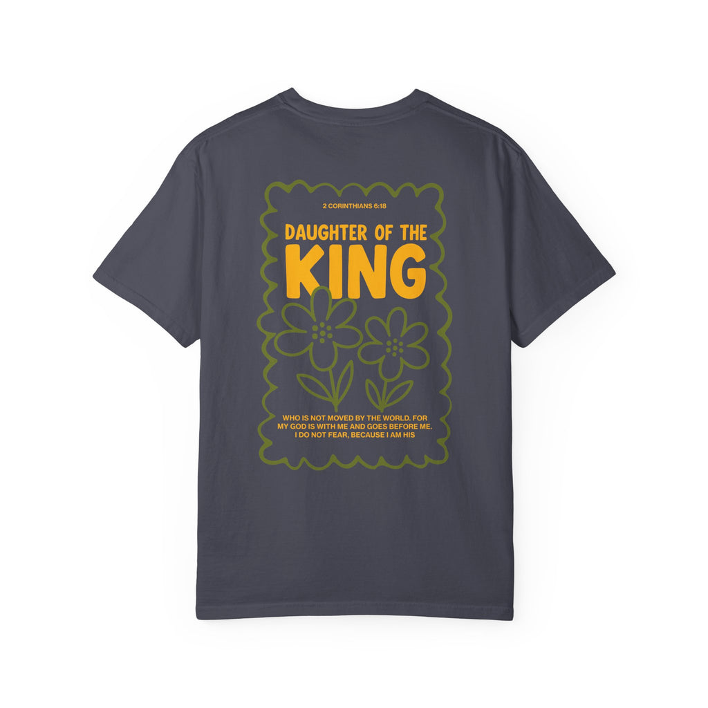 Daughter of the King Christian t-shirt for women Navy Color faith-based apparel from Divinely Good 
