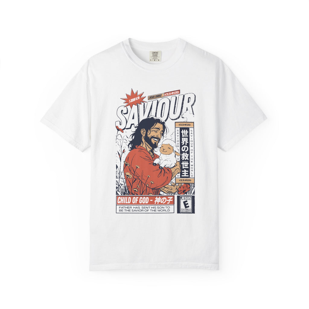 Jesus Christ The Savior White Unisex T-shirt Front View Divinely Good Christian Faith Based Apparel