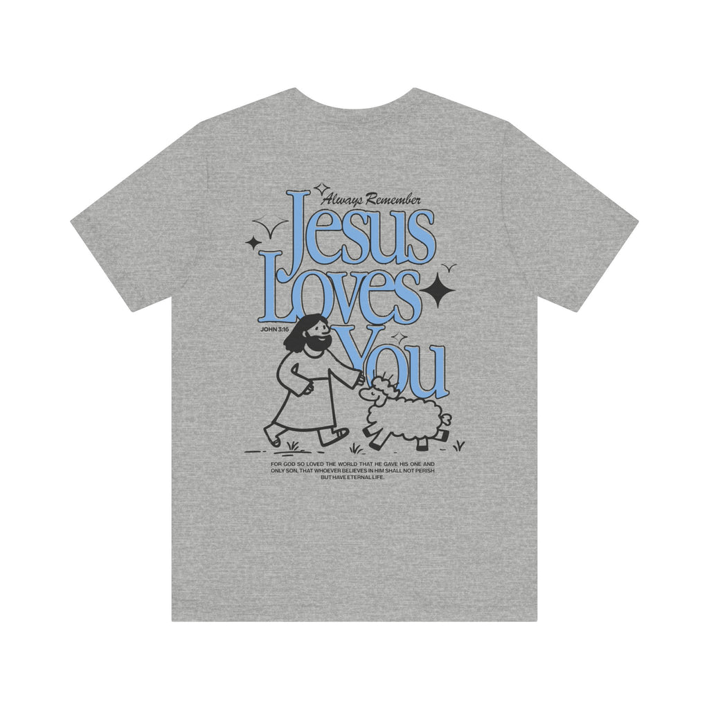 Jesus Loves You John 3:16 Athletic  Heather Back View Divinely Good Christian Faith Based Apparel 