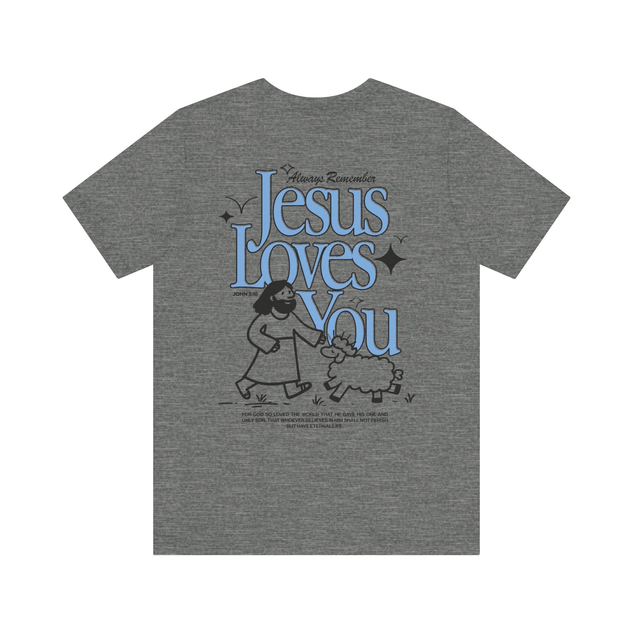 Jesus Loves You John 3:16 Athletic Heather Back View Divinely Good Christian Faith Based Apparel 