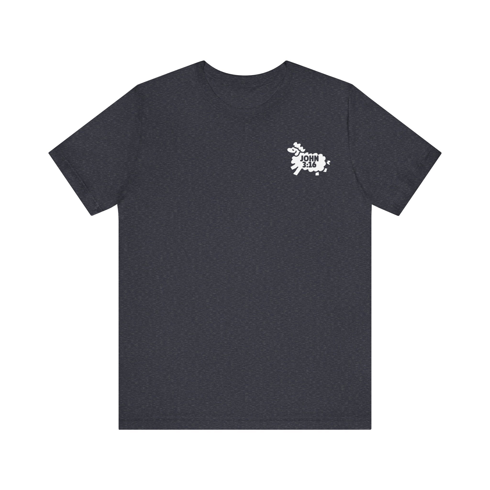 Jesus Loves You John 3:16 Navy Blue Heather Front View Divinely Good Christian Faith Based Apparel 