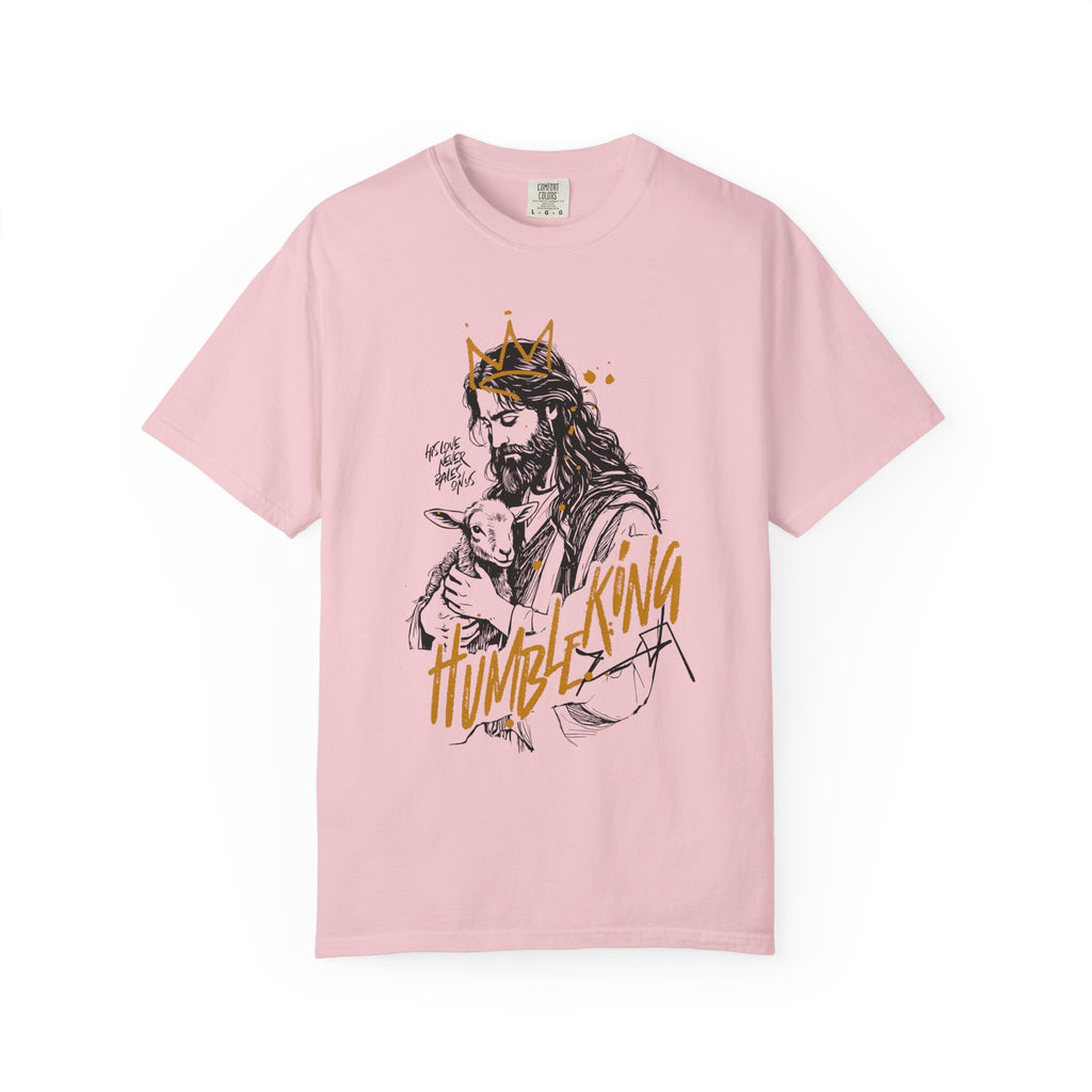 Jesus The Humble King Unisex Blossom T-Shirt Front View Divinely Good Christian Faith Based Apparel 