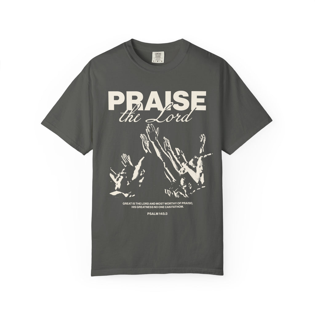 Praise the Lord Pepper Color T-shirt  Front View Divinely Good Faith Based Christian Apparel