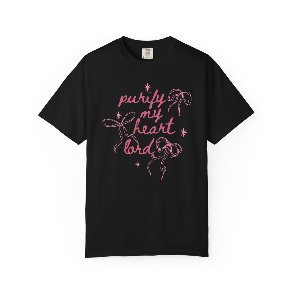Purify My Heart Lord Black T-shirt Front View  Divinely Good Christian Faith Based Apparel