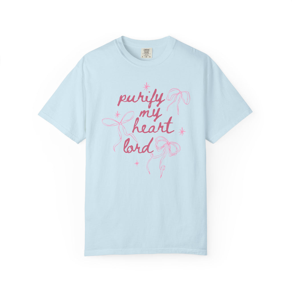 Purify My Heart Lord Chambray T-shirt Front View  Divinely Good Christian Faith Based Apparel