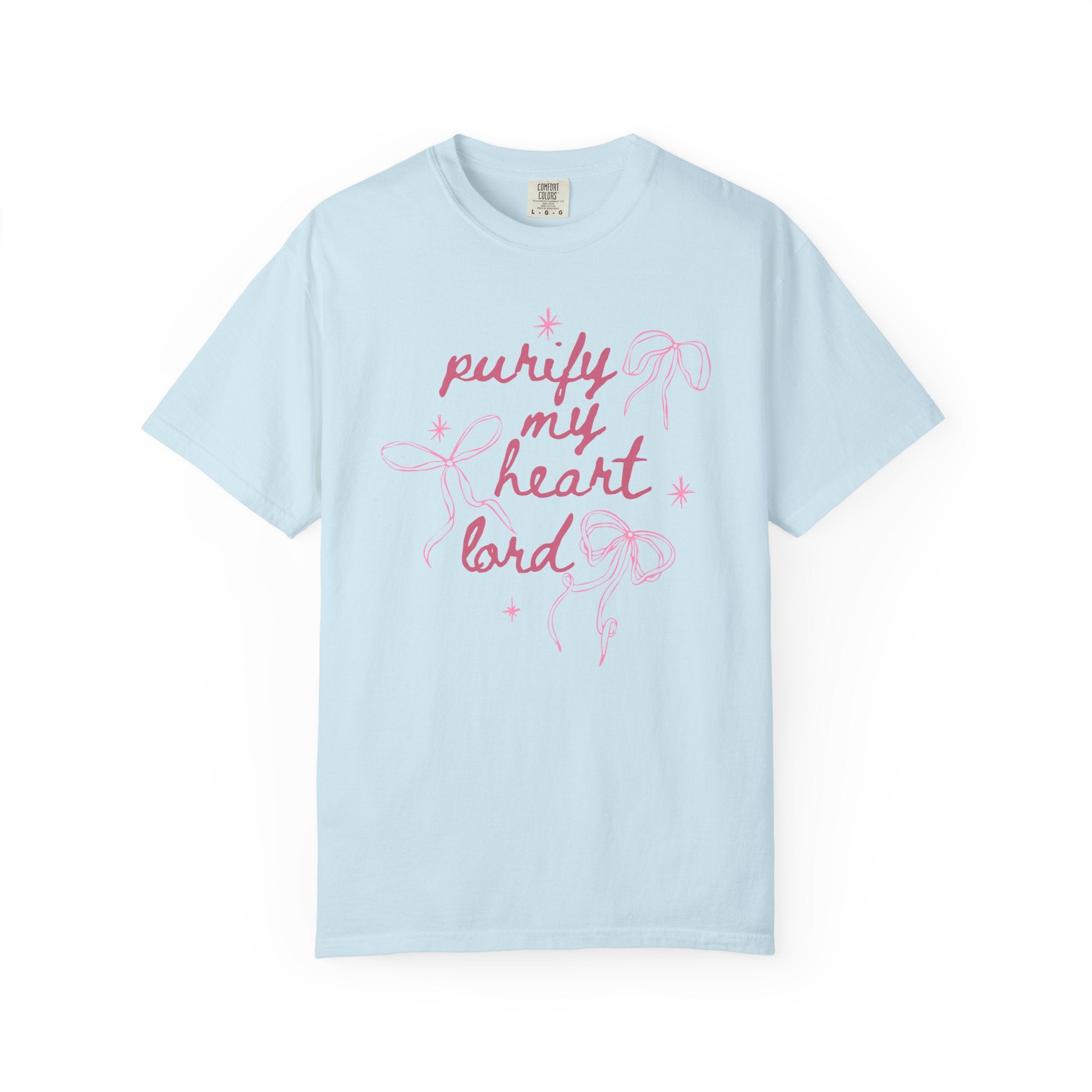 Purify My Heart Lord Chambray T-shirt Front View  Divinely Good Christian Faith Based Apparel