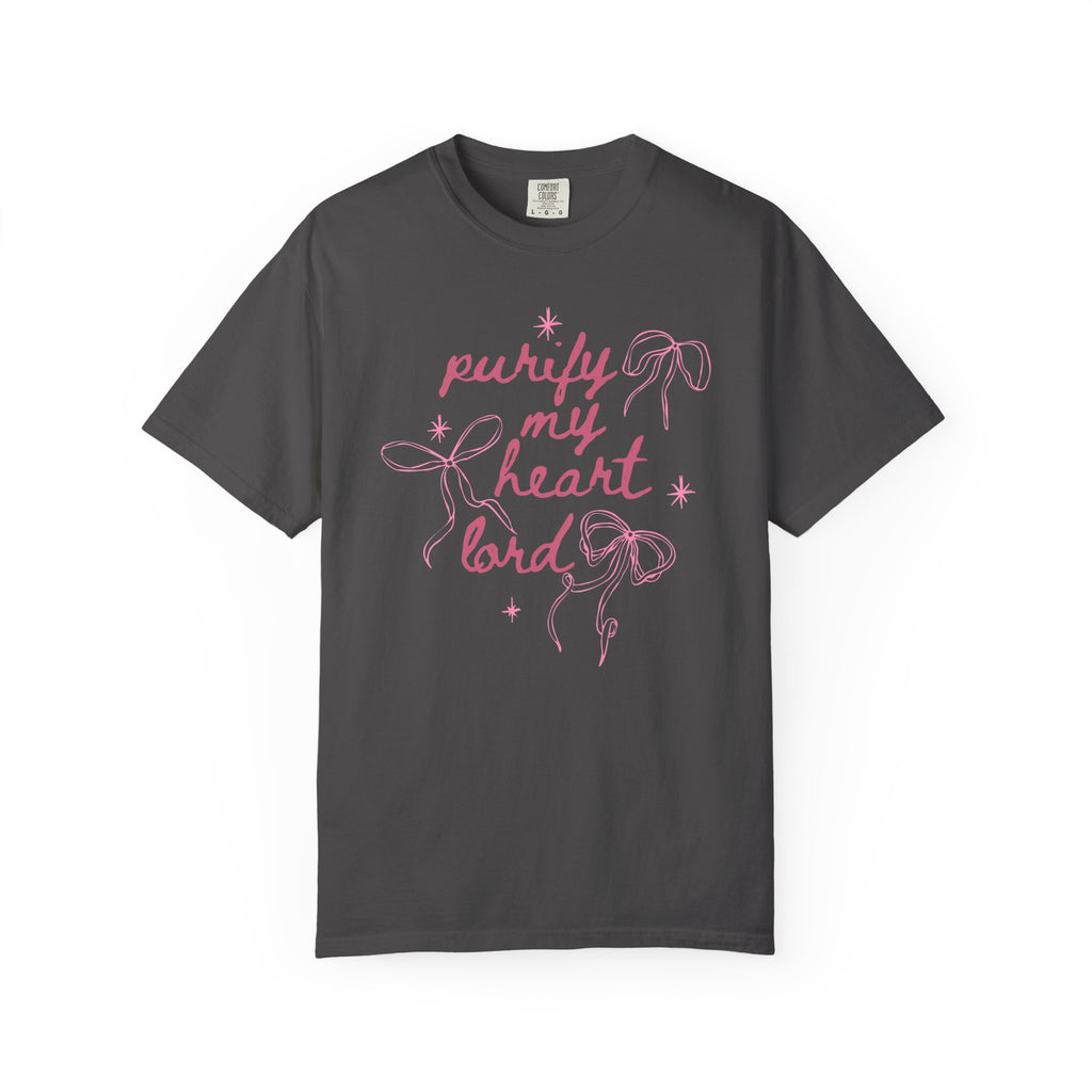 Purify My Heart Lord Graphite T-shirt Front View  Divinely Good Christian Faith Based Apparel 