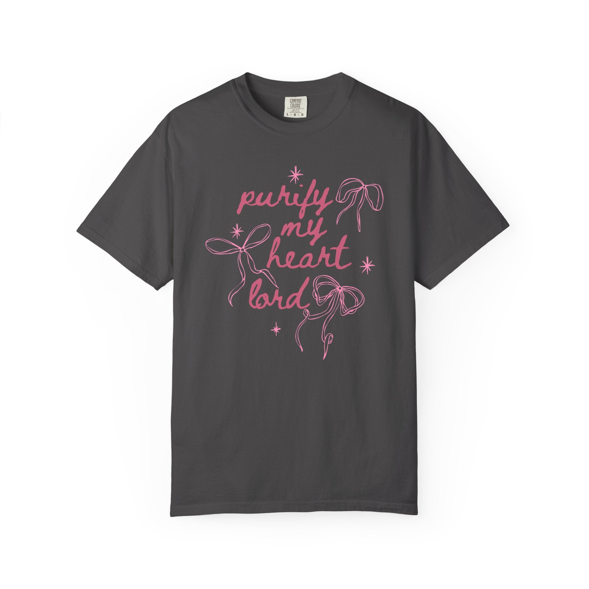 Purify My Heart Lord Graphite T-shirt Front View  Divinely Good Christian Faith Based Apparel 