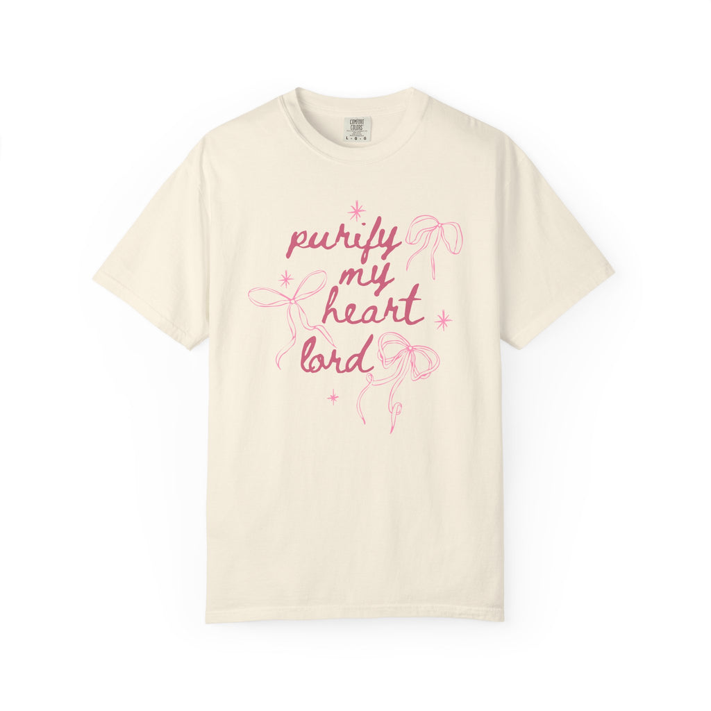 Purify My Heart Lord Ivory T-shirt Front View  Divinely Good Christian Faith Based Apparel