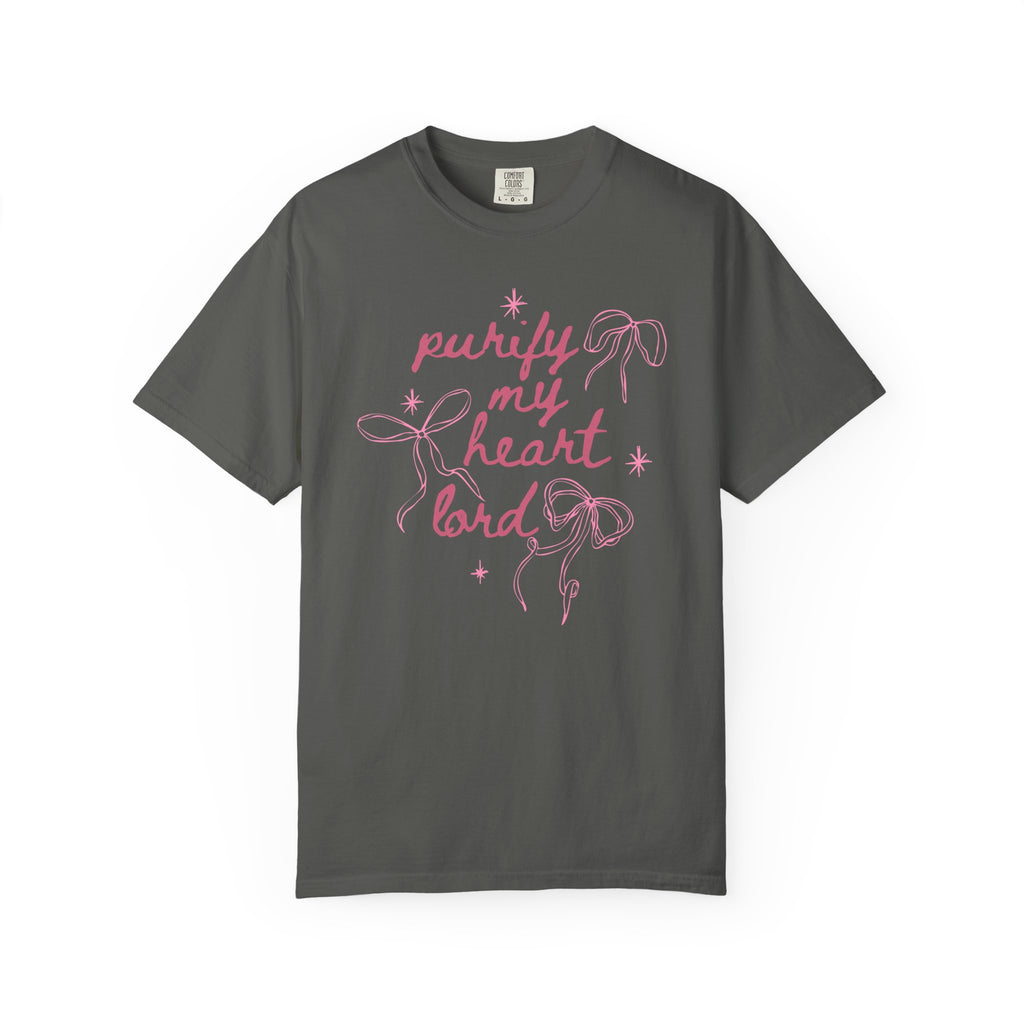 Purify My Heart Lord Pepper T-shirt Front View  Divinely Good Christian Faith Based Apparel