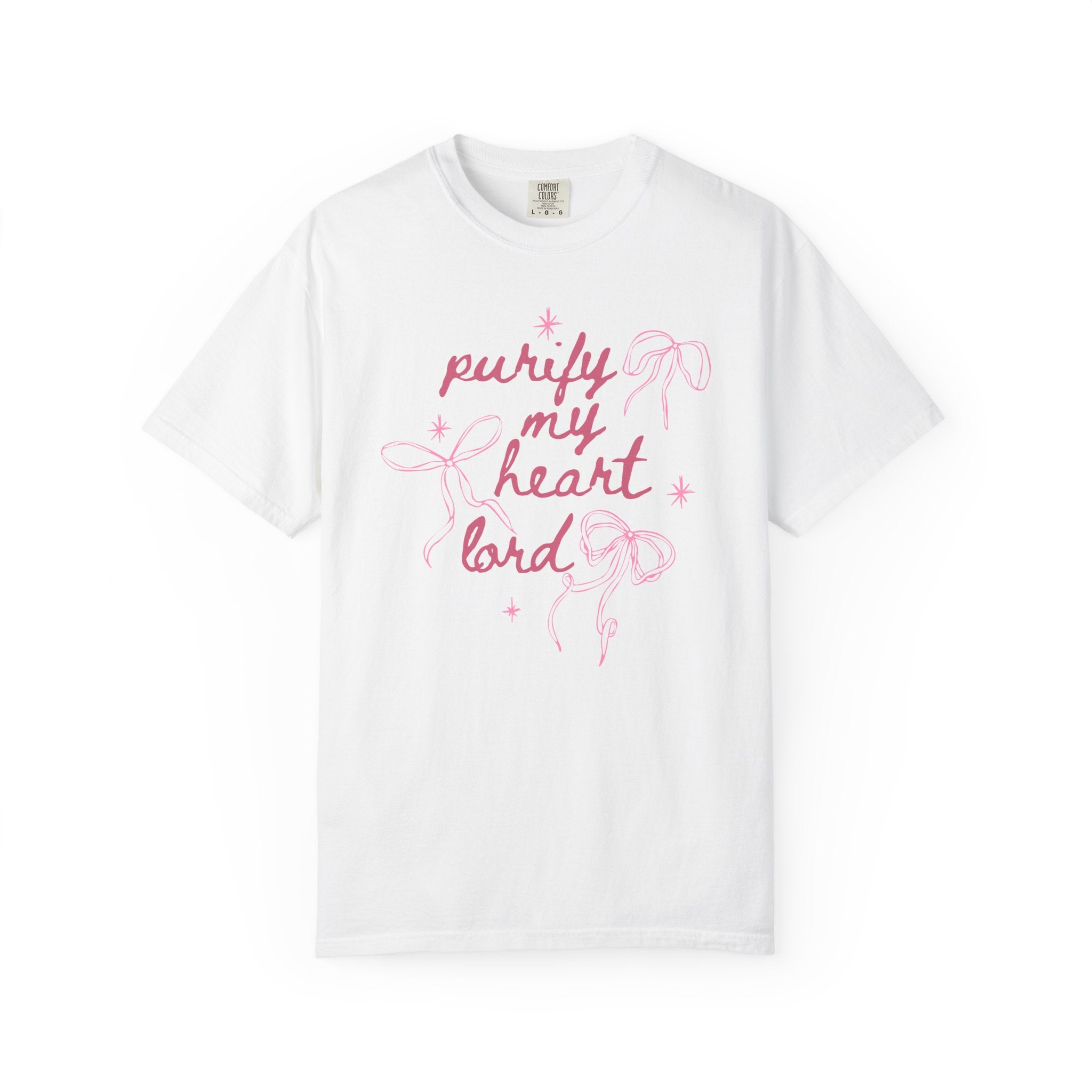 Purify My Heart Lord White T-shirt Front View  Divinely Good Christian Faith Based Apparel