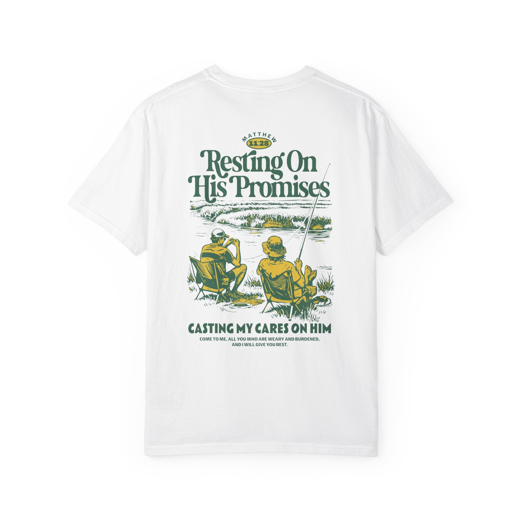 Resting On His Promises Unisex White Color T-shirt Front View Divinely Good Christian Apparel