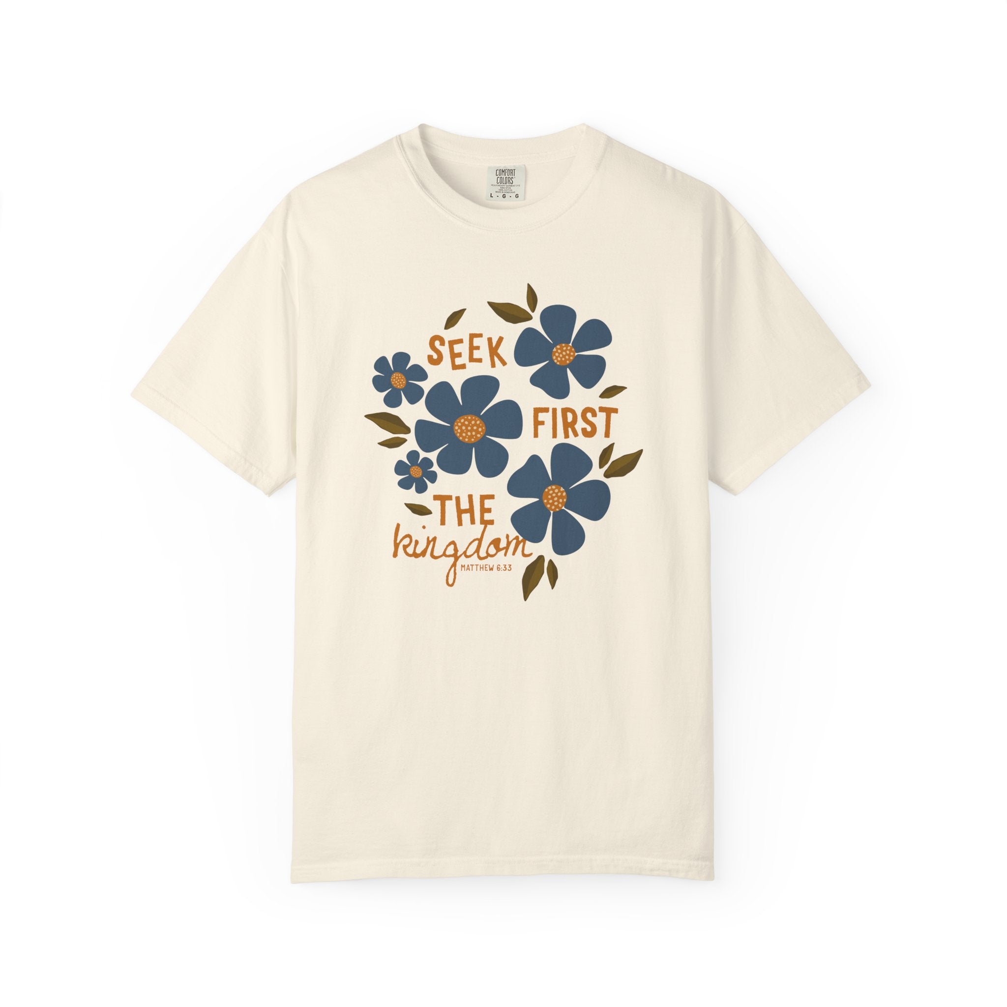 Seek First The Kingdom Unisex Ivory T-shirt  Front View Divinely Good Christian Apparel
