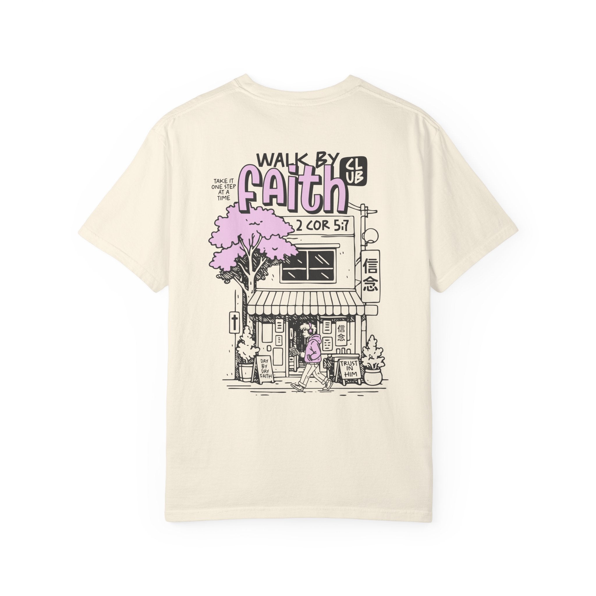 Walk By Faith Unisex Ivory T-Shirt  Back View Divinely Good Christian Faith Based Apparel